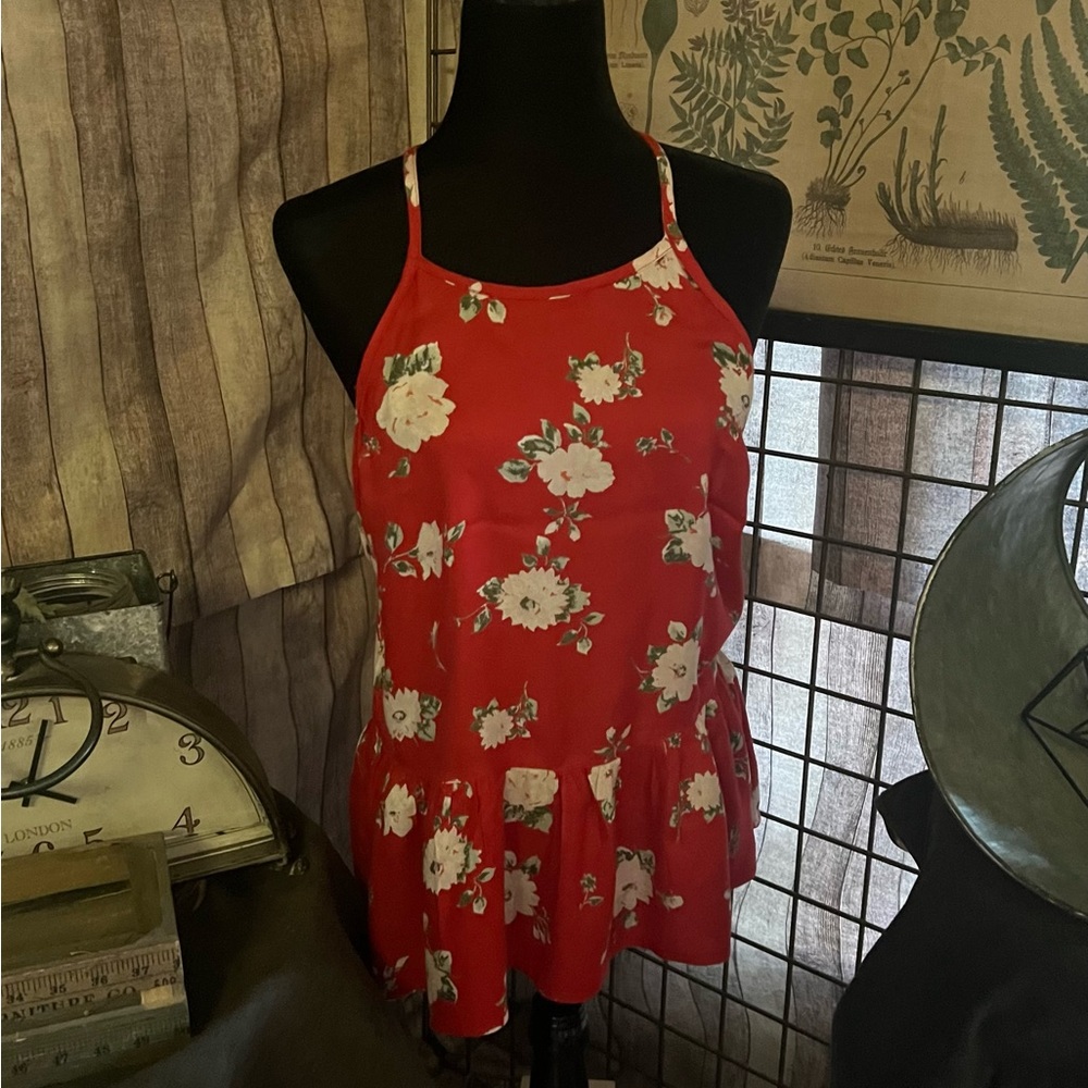 NWOT Volcom Red Floral Racerback Tank Top